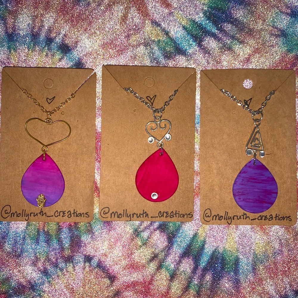 Handmade and painted ceramic teardrop necklaces